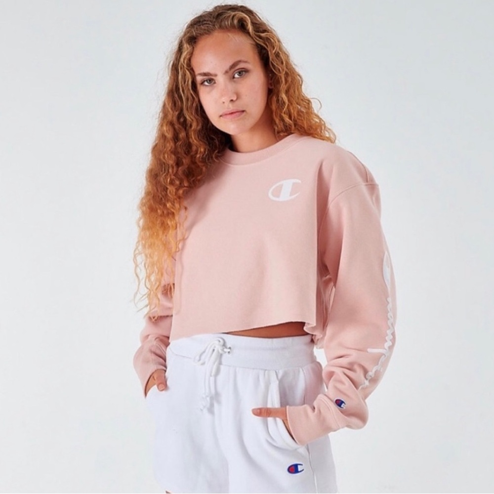 Champion Reverse Weave Cropped Sweatshirt Pink